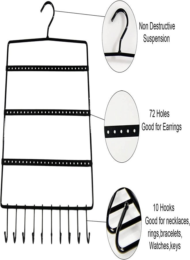 Pikify Multipurpose Wall Hanging Metal Jewellery Organizer with 10 Hanging Hooks & 66 Holes for Earrings - Suitable for Studs,Necklace,Earring,Bracelets,Jhumkas,Chains & Keychains - Image 5